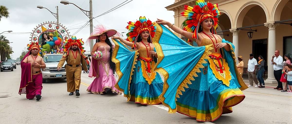 Carnival celebration in Curchorem Crusaders showing colorful parade floats and dancers